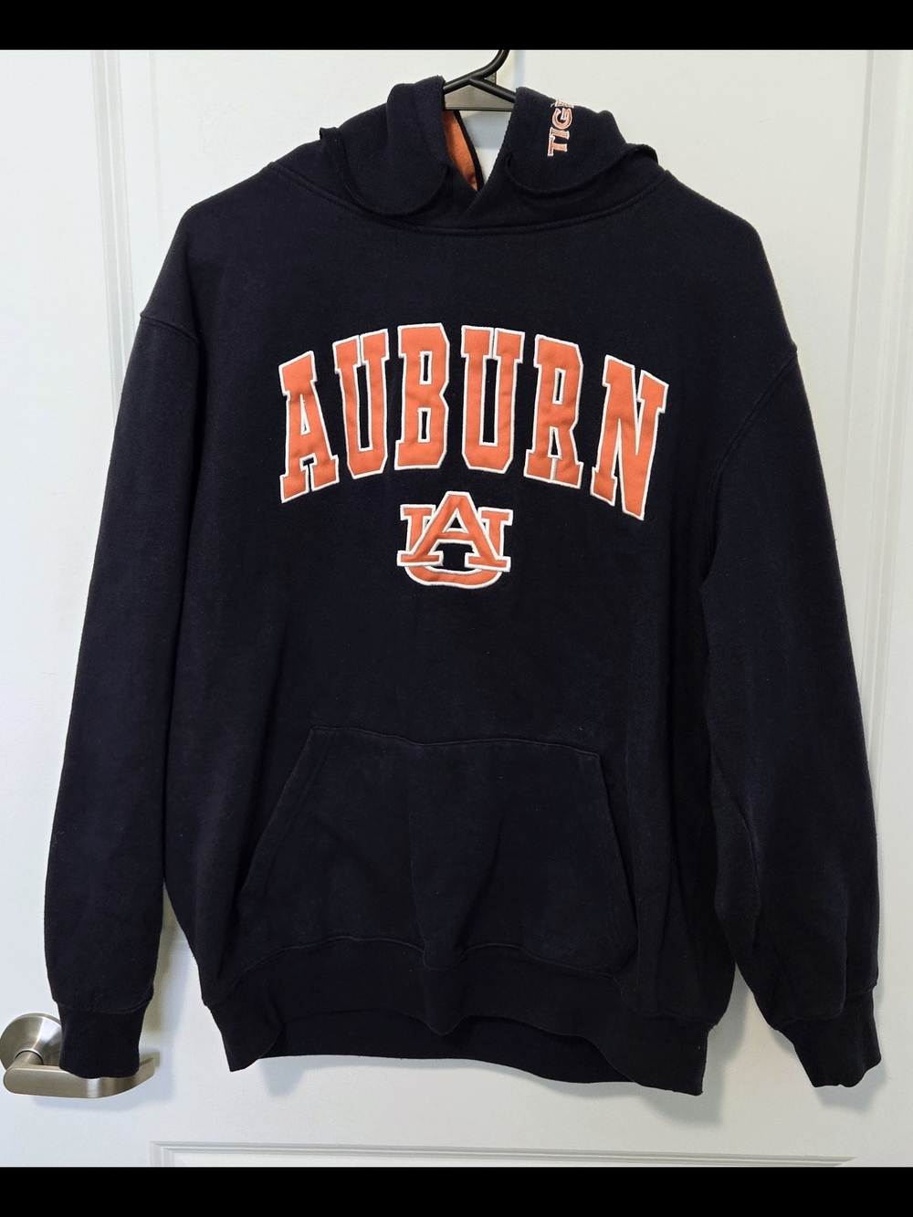 Auburn Navy Pullover Hoodie with Orange Lettering Coloseum,large,xlnt.cond.